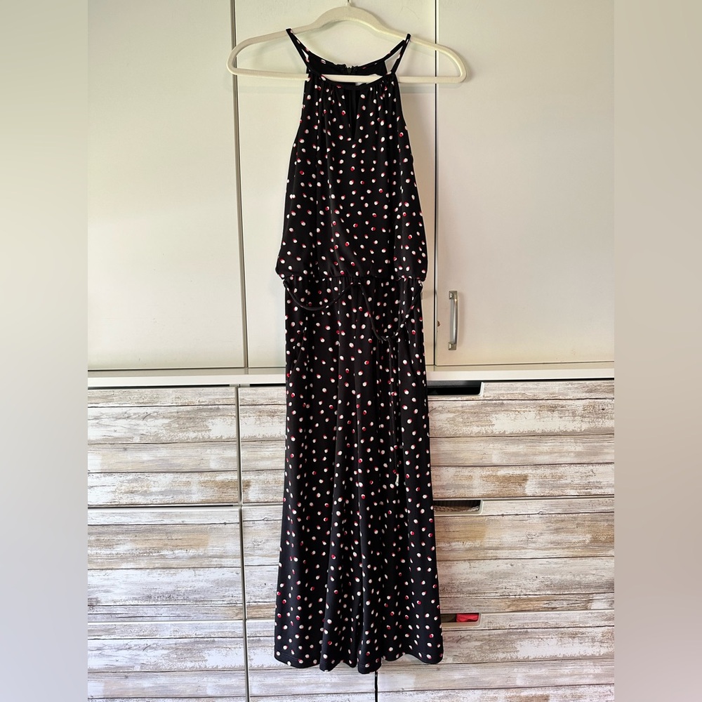 🖤 Wisp Polka Dot Halter Jumpsuit Size 2 Wide Leg Sleeveless